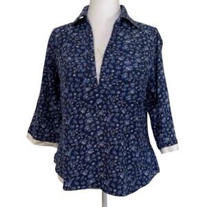 Dressbarn Women's Crinkle Blouse Size Med Floral Multi Colors 3/4 Sleeve